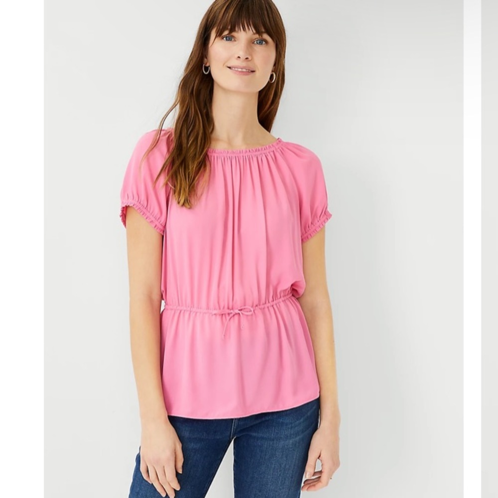 Ann Taylor NWT Women's Mixed Media Tie Waist Top
